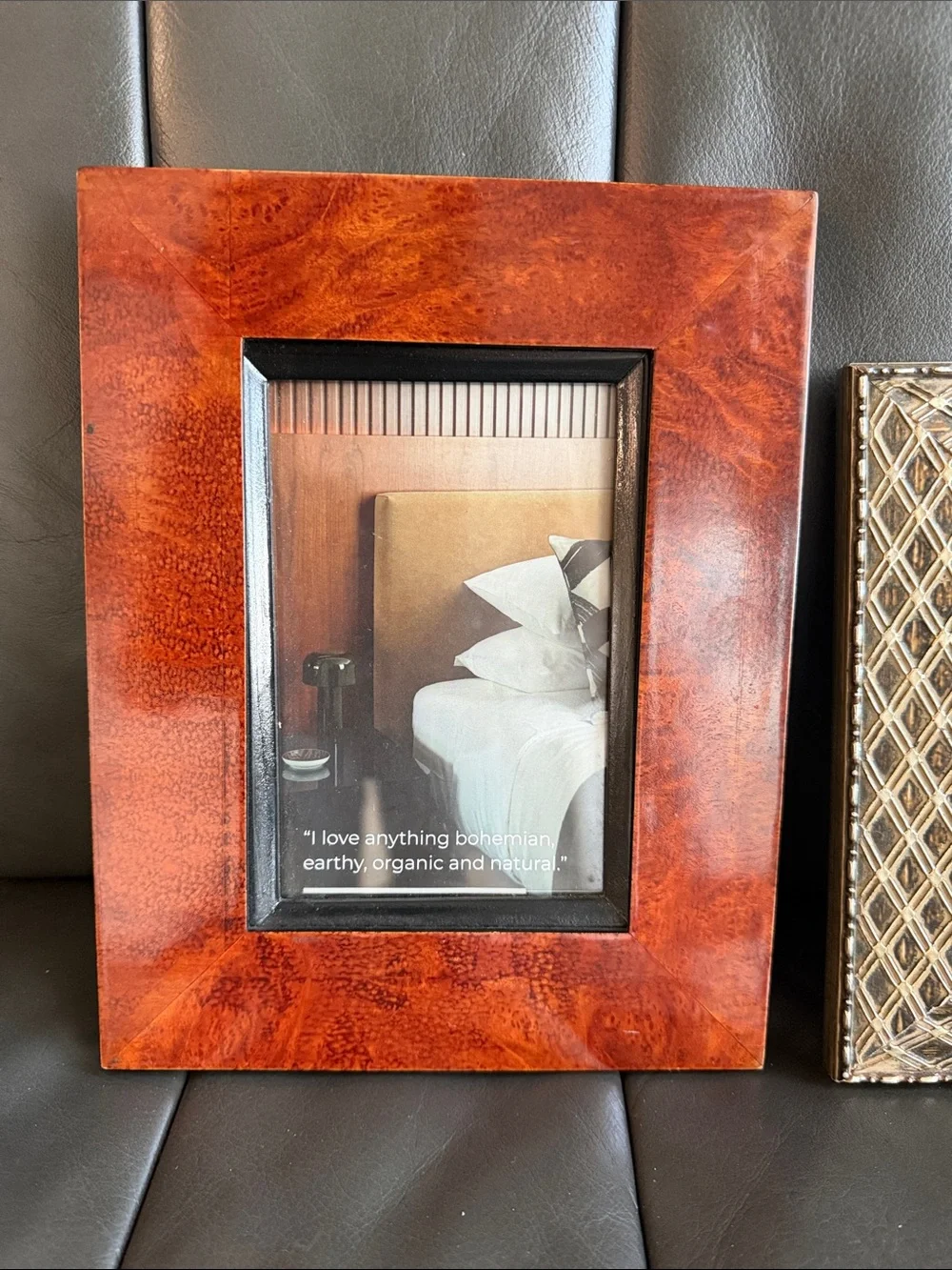 2 Frames! Wood and Woven Accent Picture Frame Set - Brown and Gold